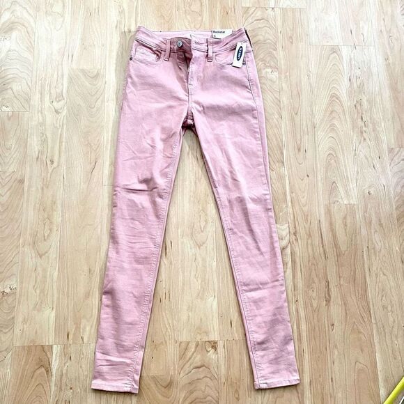 NWT Gorgeous Old Navy Sz 0 Rockstar Stretchy Ultra Skinny Pink Jeans Denim Pants - Picture 1 of 12